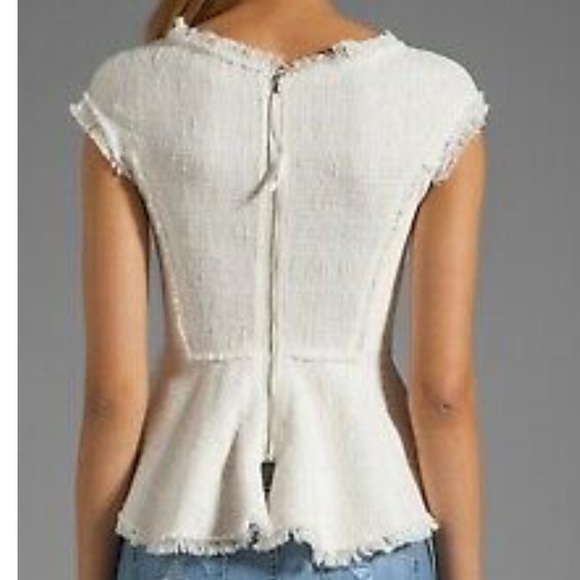 Rebecca Taylor tweed and leather cream peplum top - Picture 4 of 4